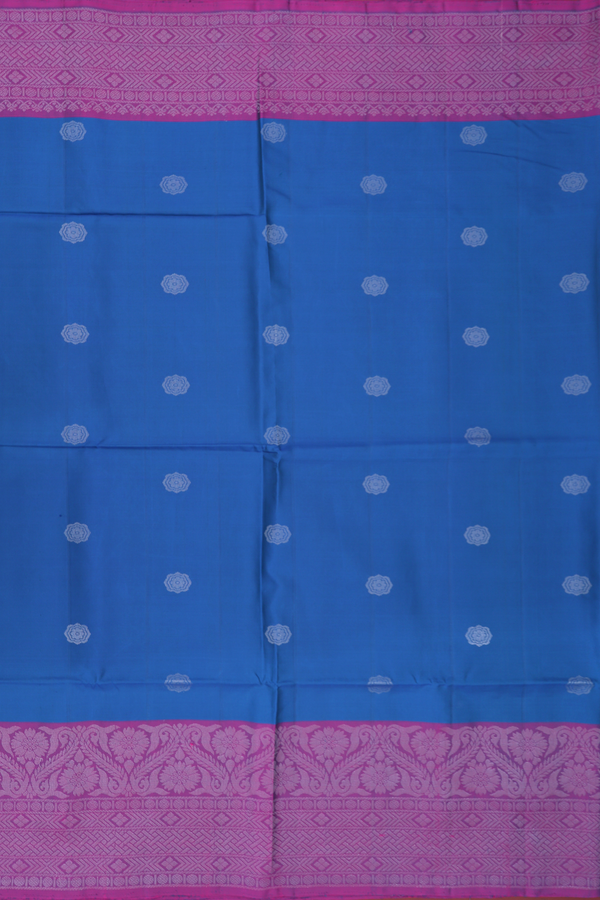 Soft Silk Saree In Capri Blue With Floral Buttas