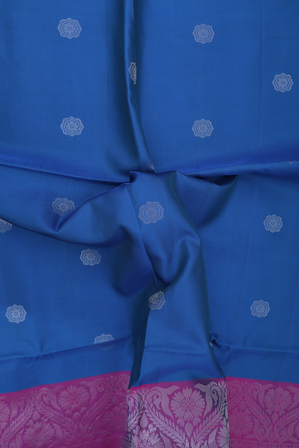 Soft Silk Saree In Capri Blue With Floral Buttas