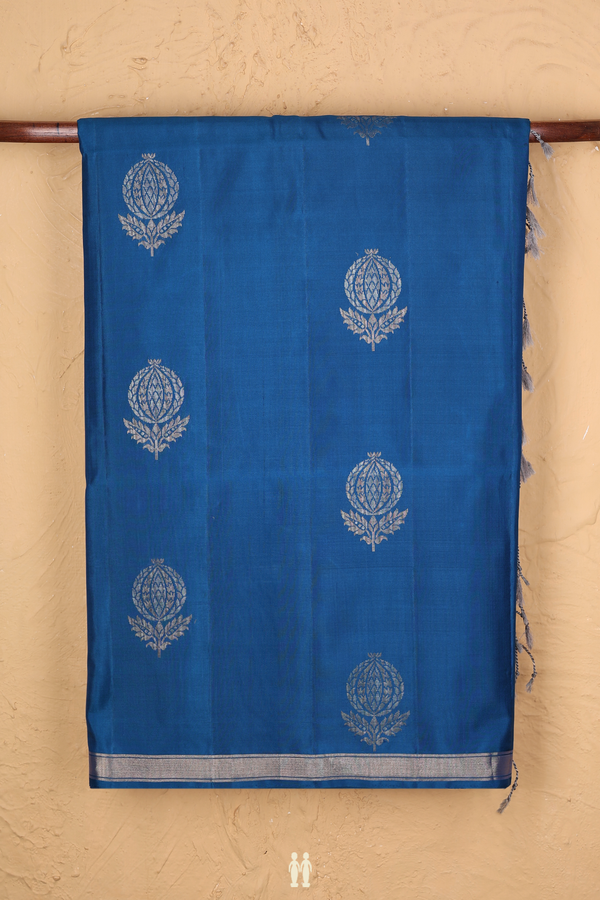 Soft Silk Saree In Capri Blue With Floral Motifs