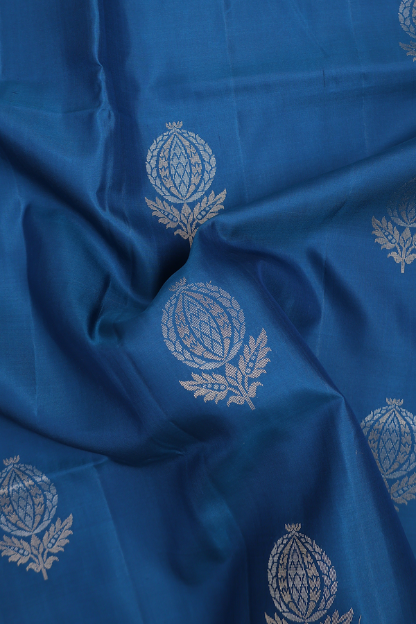 Soft Silk Saree In Capri Blue With Floral Motifs
