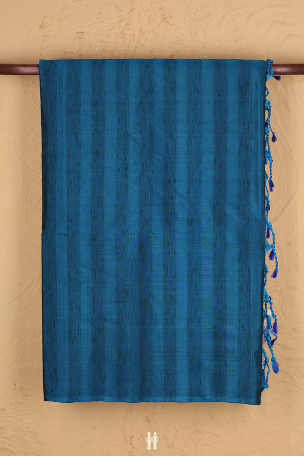 Soft Silk Saree In Capri Blue With Self Stripes Design