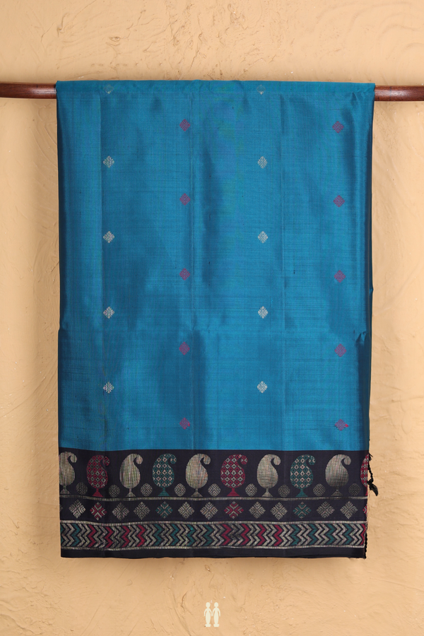 Soft Silk Saree In Capri Blue With Threadwork Buttas