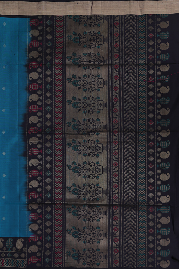 Soft Silk Saree In Capri Blue With Threadwork Buttas