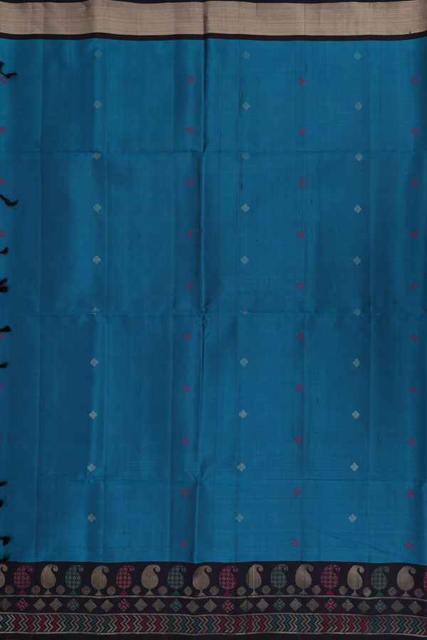 Soft Silk Saree In Capri Blue With Threadwork Buttas