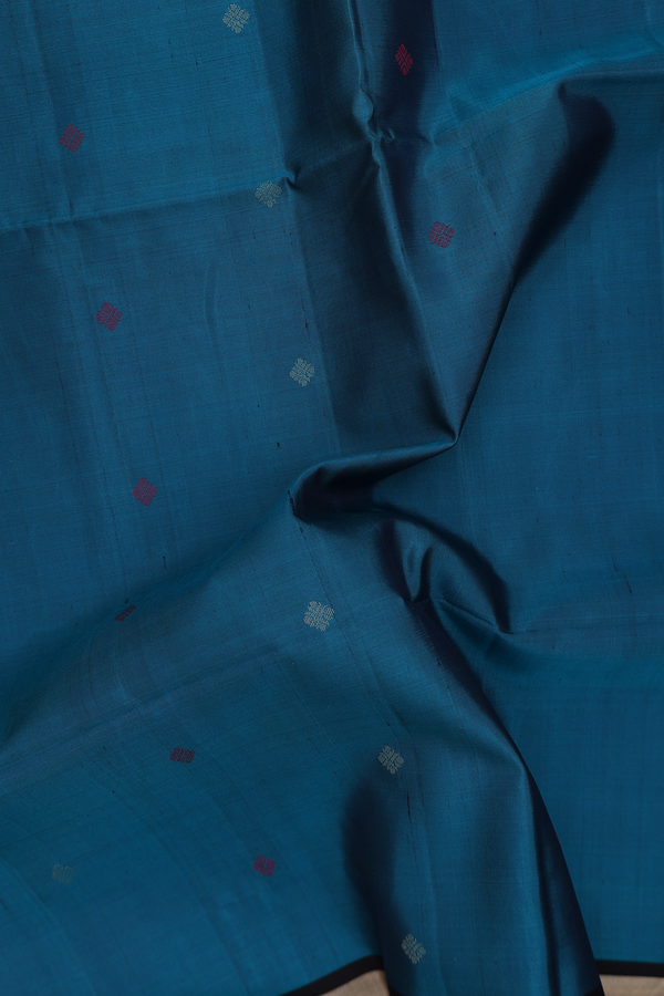 Soft Silk Saree In Capri Blue With Threadwork Buttas