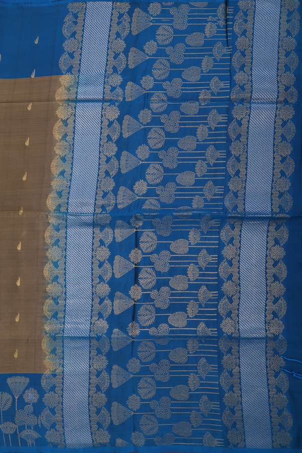 Soft Silk Saree In Cardamom Green With Zari Buttas