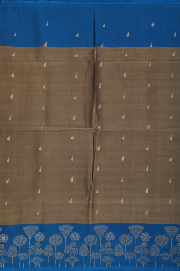 Soft Silk Saree In Cardamom Green With Zari Buttas
