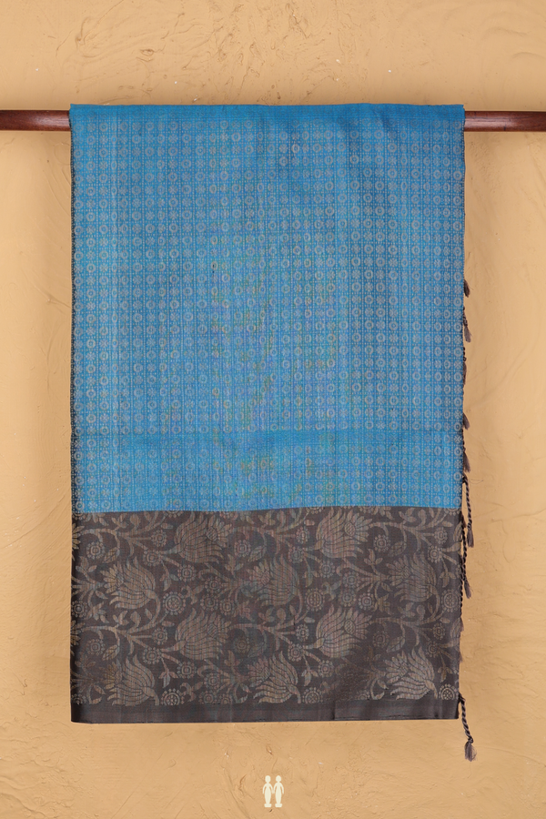 Soft Silk Saree In Cerulean Blue With Brocade Design