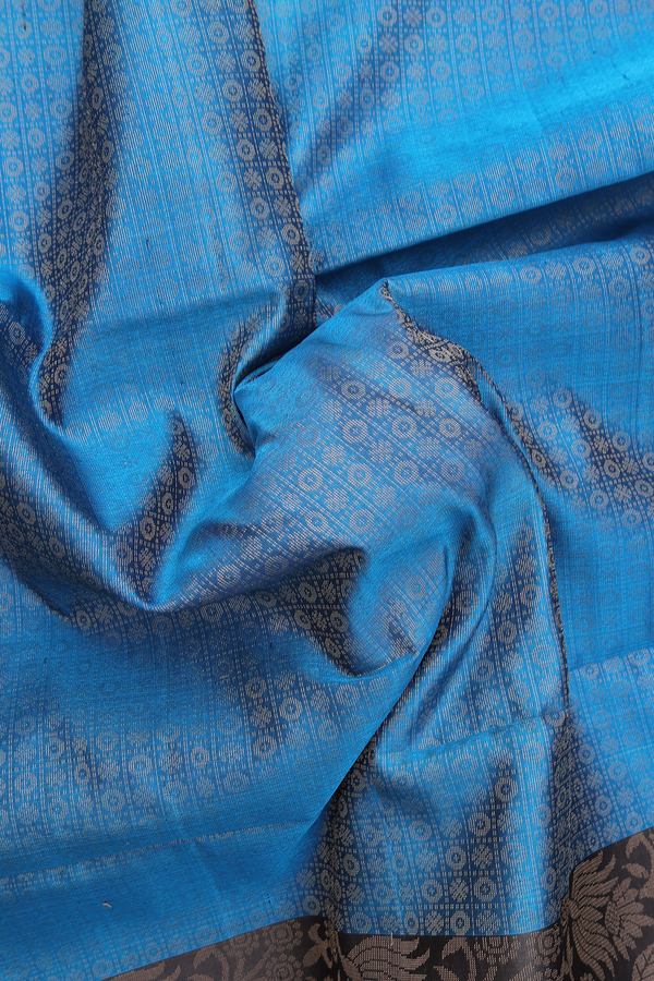 Soft Silk Saree In Cerulean Blue With Brocade Design