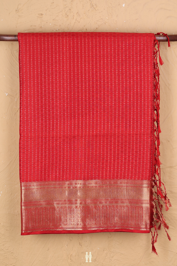 Soft Silk Saree In Chilli Red With Stripes Design