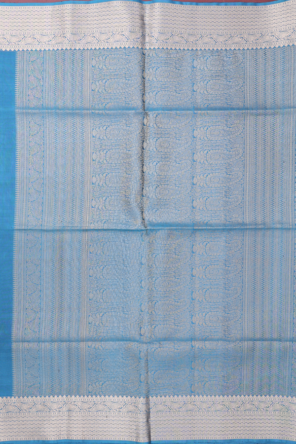 Soft Silk Saree In Cerulean Blue With Stripes Design