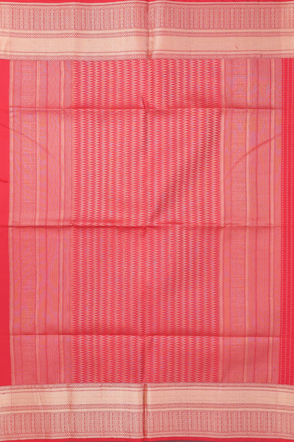 Soft Silk Saree In Chilli Red With Stripes Design