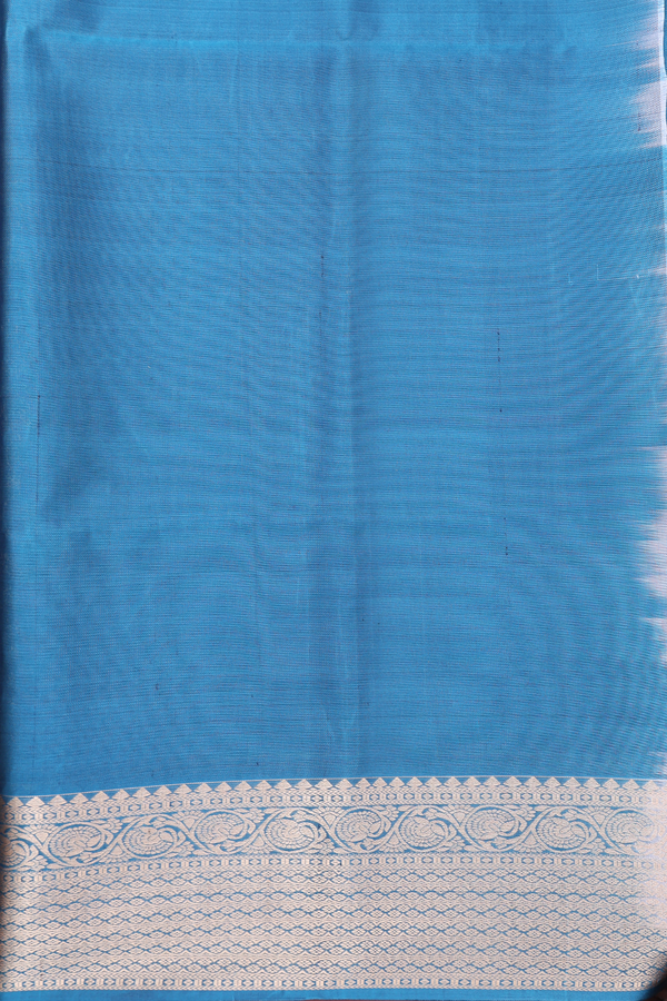 Soft Silk Saree In Cerulean Blue With Stripes Design