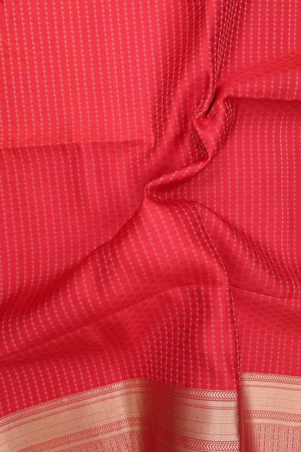 Soft Silk Saree In Chilli Red With Stripes Design