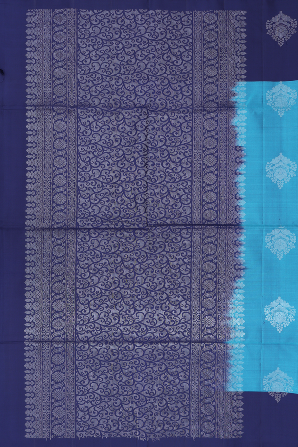 Soft Silk Saree In Cerulean Blue With Floral Motifs