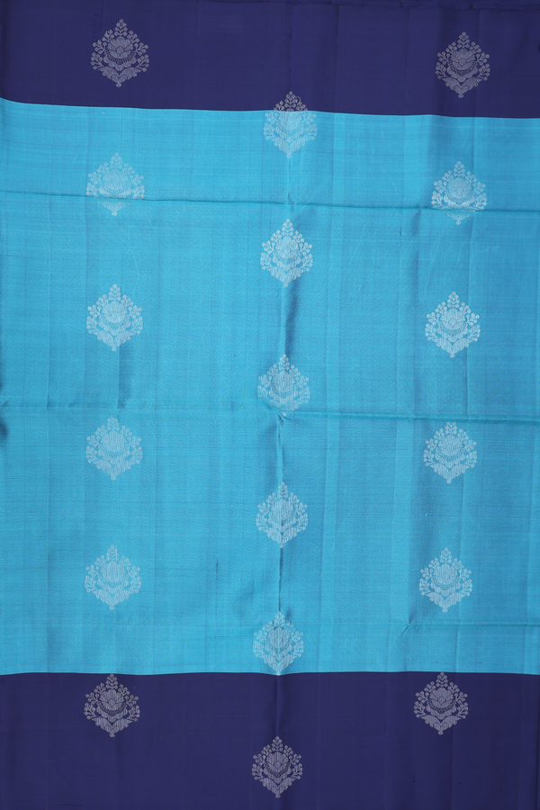 Soft Silk Saree In Cerulean Blue With Floral Motifs