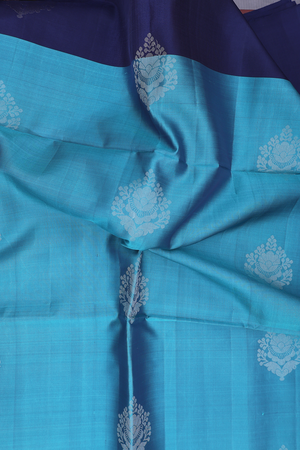 Soft Silk Saree In Cerulean Blue With Floral Motifs