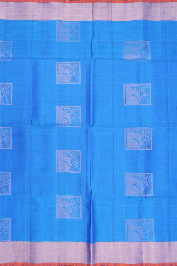 Soft Silk Saree In Cerulean Blue With Square Motifs