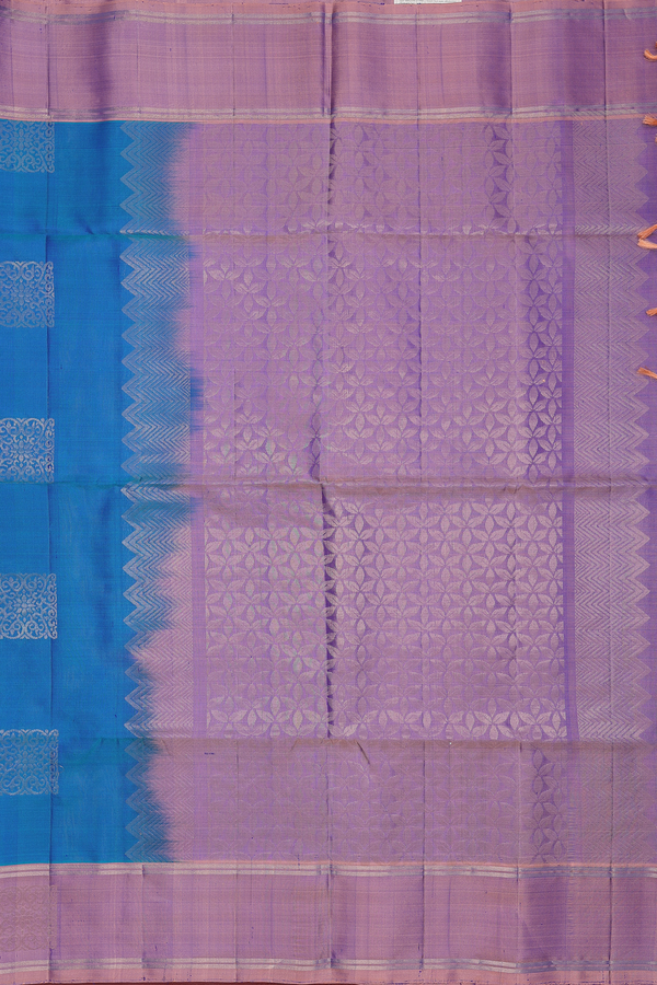 Soft Silk Saree In Cerulean Blue With Square Motifs