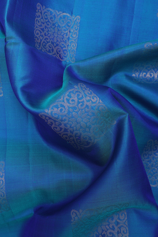 Soft Silk Saree In Cerulean Blue With Square Motifs