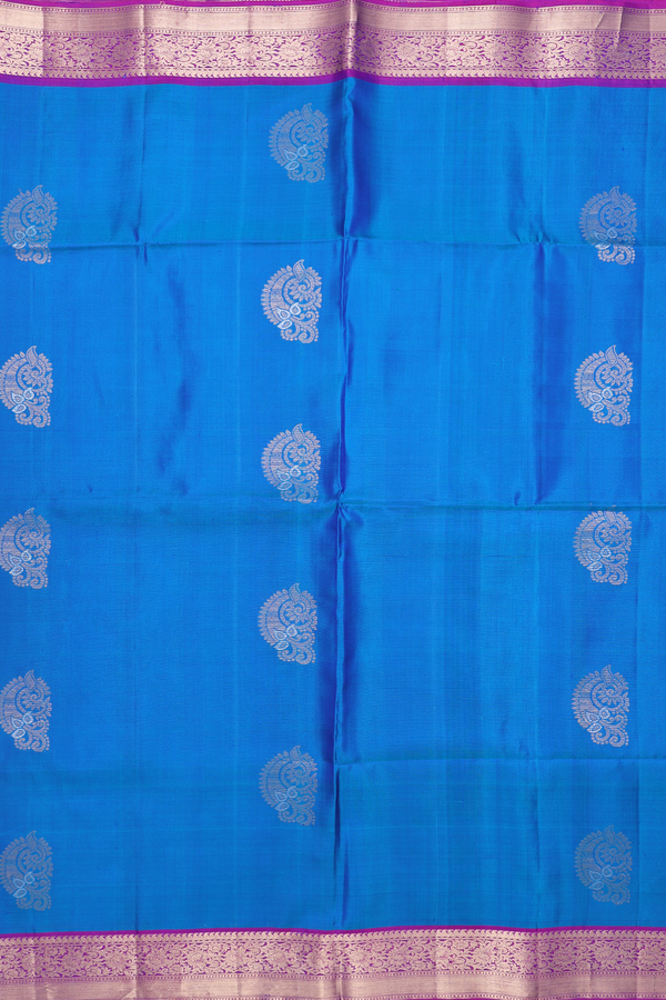 Soft Silk Saree In Cerulean Blue With Zari Motifs