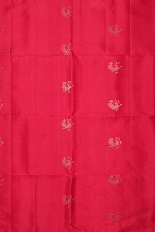 Soft Silk Saree In Chilli Red With Bird Zari Buttas