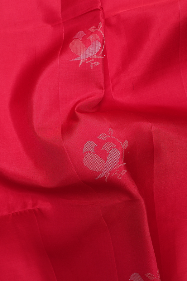 Soft Silk Saree In Chilli Red With Bird Zari Buttas