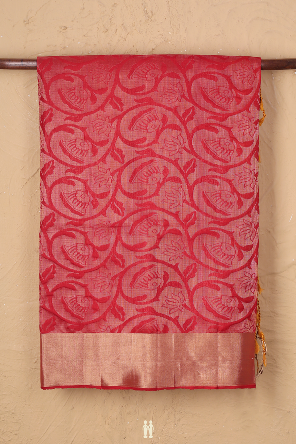 Soft Silk Saree In Chilli Red With Brocade Design