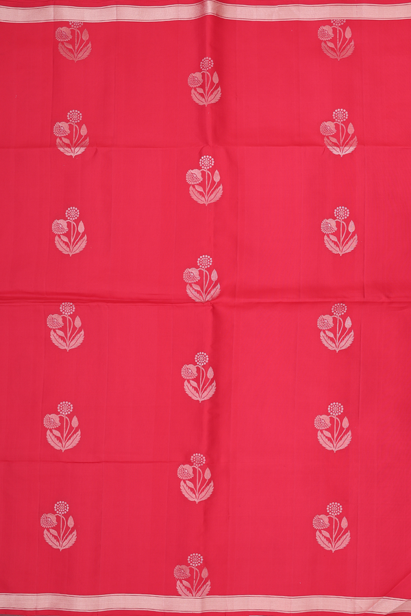 Soft Silk Saree In Chilli Red With Floral Motifs