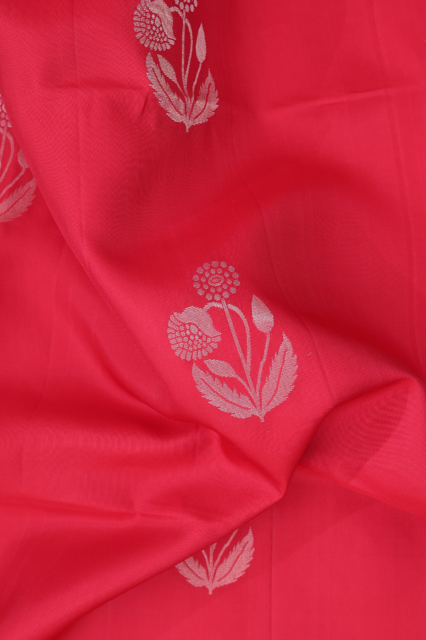 Soft Silk Saree In Chilli Red With Floral Motifs