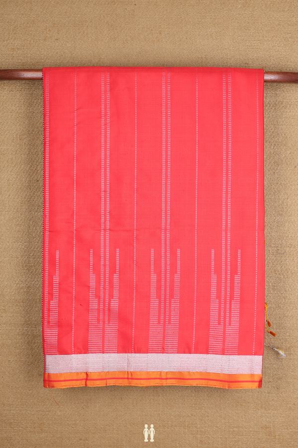 Soft Silk Saree In Chilli Red With Stripes Design