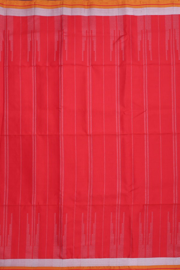 Soft Silk Saree In Chilli Red With Stripes Design