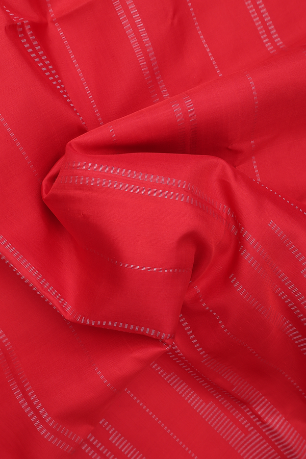Soft Silk Saree In Chilli Red With Stripes Design