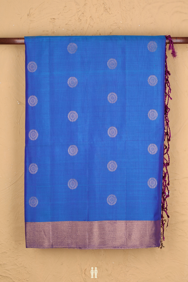 Soft Silk Saree In Cobalt Blue With Chakram Buttas