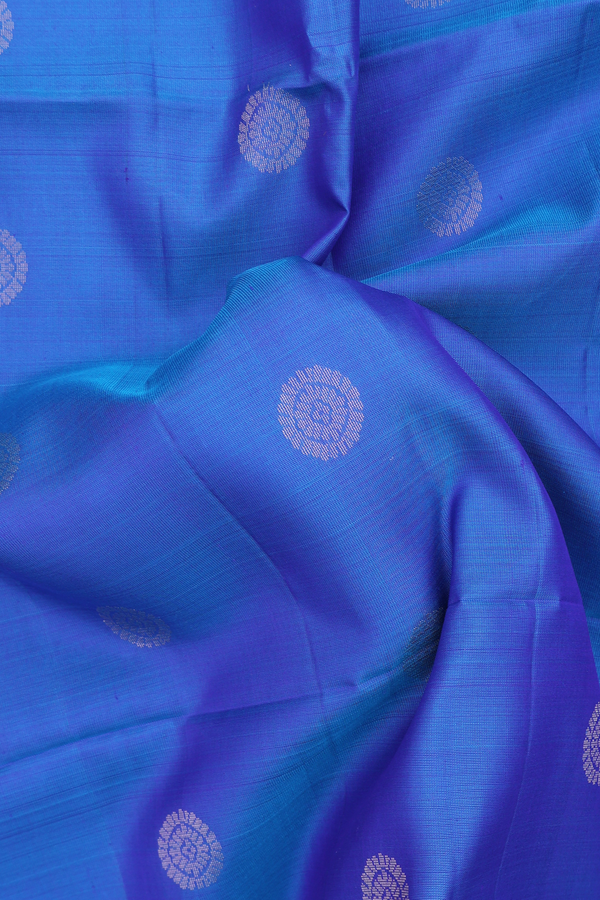 Soft Silk Saree In Cobalt Blue With Chakram Buttas