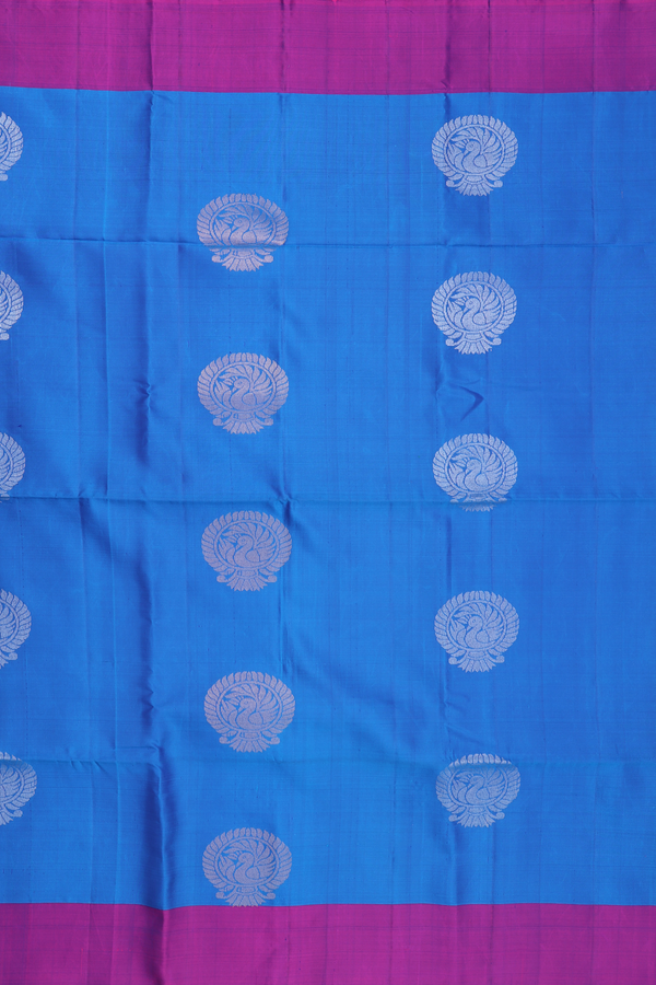 Soft Silk Saree In Cobalt Blue With Peacock Motifs