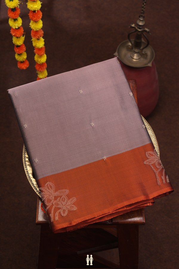 Soft Silk Saree In Cocoa Brown With Zari Buttis