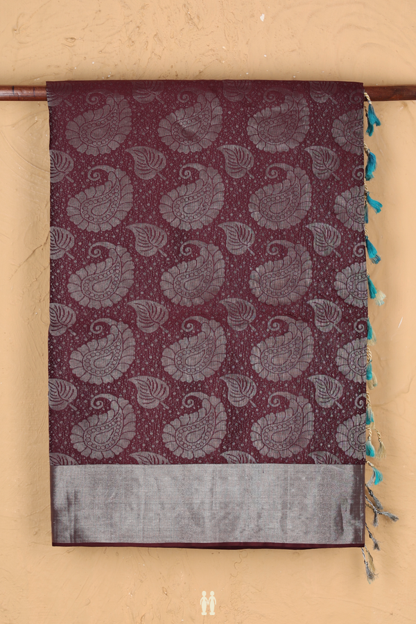 Soft Silk Saree In Coffee Brown With Paisley Design