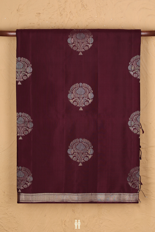 Soft Silk Saree In Coffee Brown With Zari Motifs