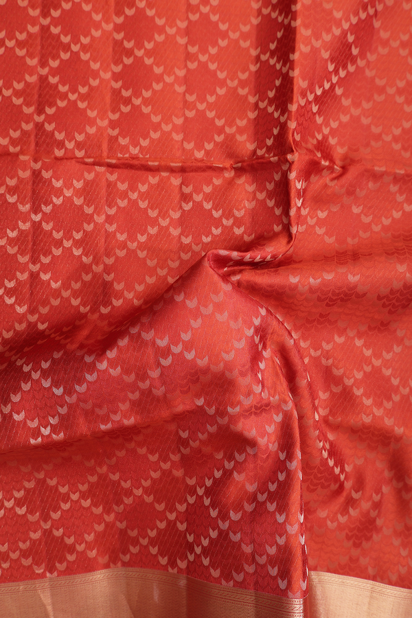 Soft Silk Saree In Copper Orange With Diamond Design