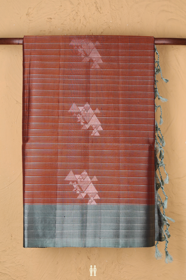 Soft Silk Saree In Copper Orange With Stripes Design