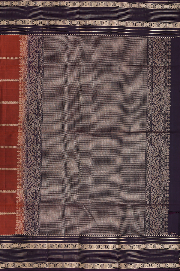 Soft Silk Saree In Copper Orange With Stripes Design