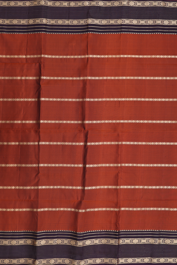 Soft Silk Saree In Copper Orange With Stripes Design