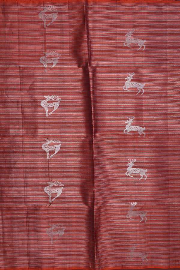 Soft Silk Saree In Copper Orange With Stripes Design