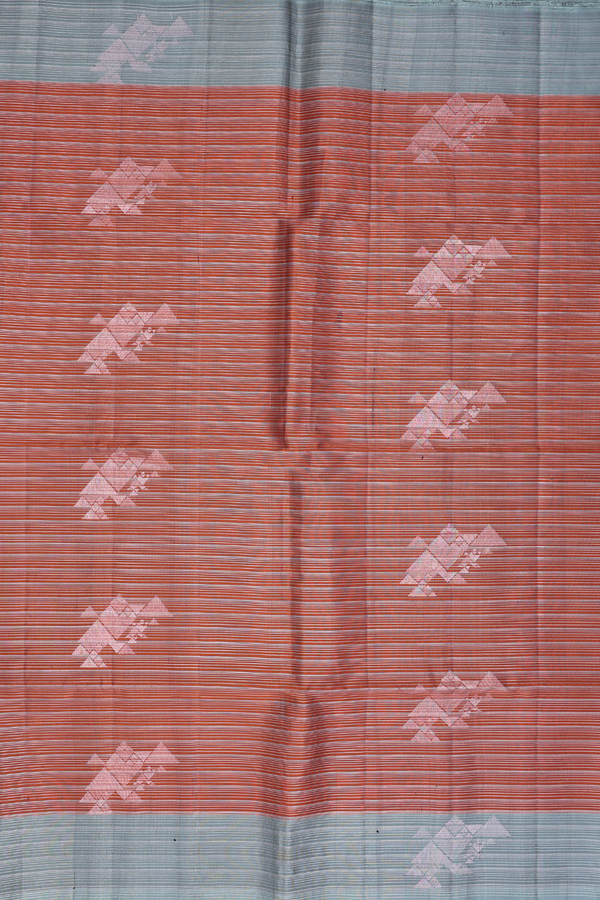 Soft Silk Saree In Copper Orange With Stripes Design