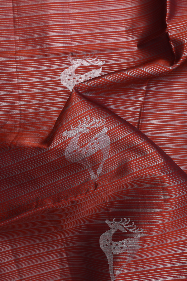 Soft Silk Saree In Copper Orange With Stripes Design