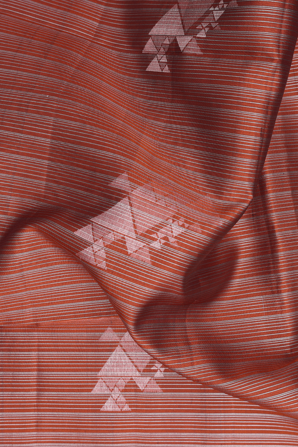 Soft Silk Saree In Copper Orange With Stripes Design