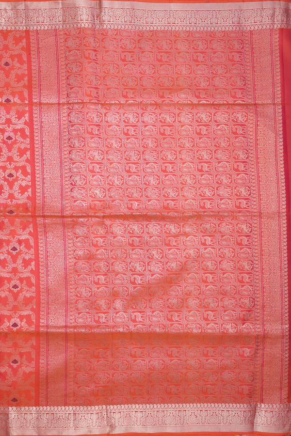 Soft Silk Saree In Coral Orange With Brocade Design
