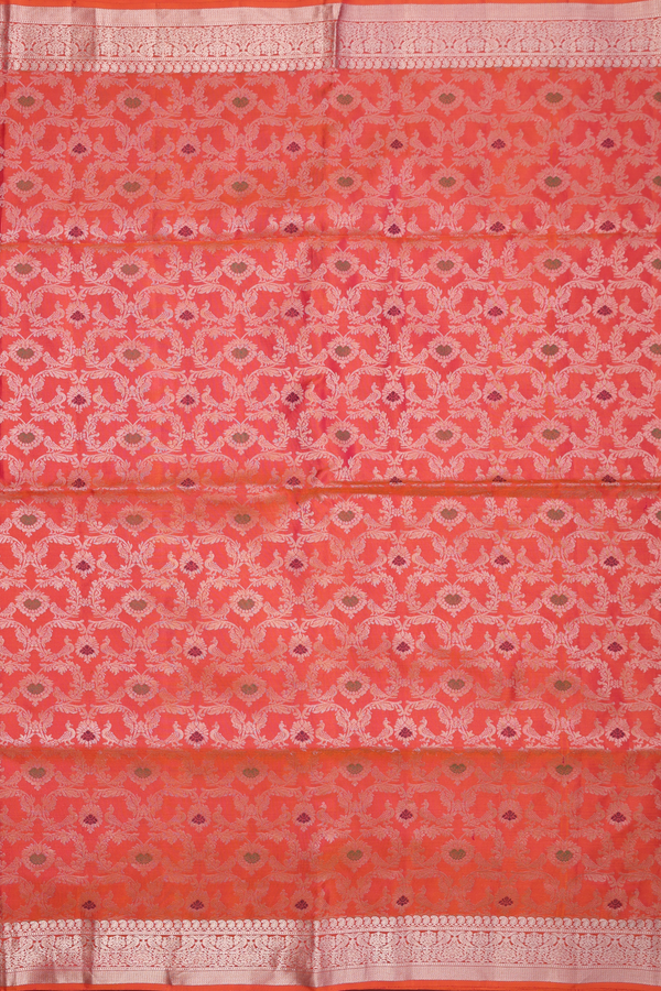 Soft Silk Saree In Coral Orange With Brocade Design