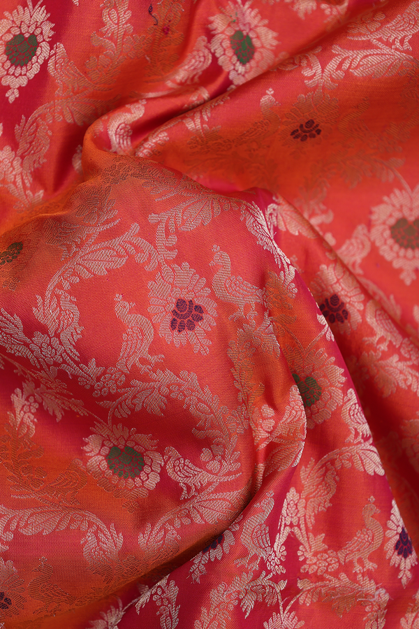 Soft Silk Saree In Coral Orange With Brocade Design